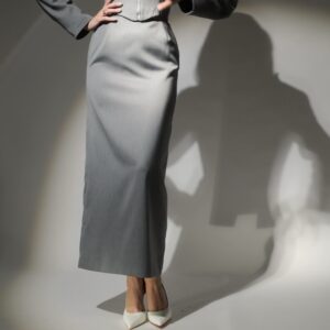 FUSTA MAXI GRI/DREAPTA CU SLIT IN SPATE