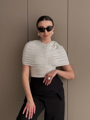 BODY CU BOLERO DRAPAT ALB