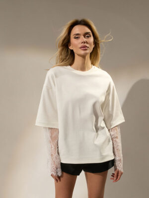 BLUZA ALBA CU MANECI DANTELATE