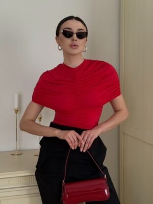 BODY CU BOLERO DRAPAT ROSU