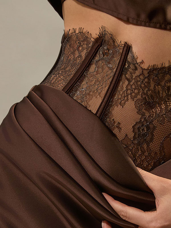 FUSTA MAXI CU CORSET ATLAS MARO - imagine 3