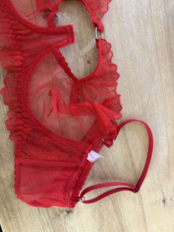 BRALETTA DANTELA/PLASA  ROSIE CU GAURA LA CUPA