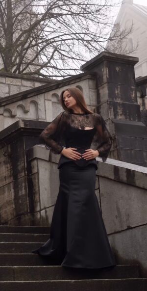 FUSTA NEAGRA TIP SIRENA CU TALIE INALTA