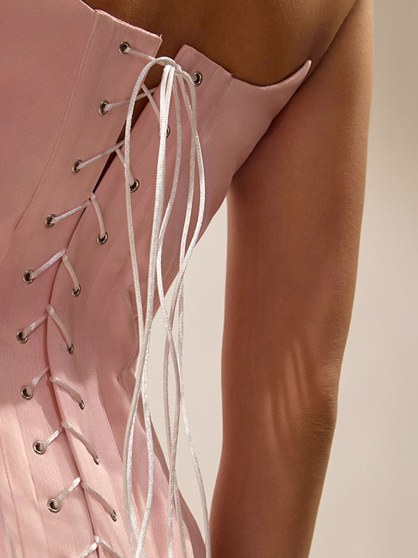 CORSET FARA BRETELE CU BASCA ROZ - imagine 3