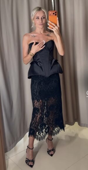 FUSTA MIDI DANTELA/DREAPTA CU SLIT IN SPATE